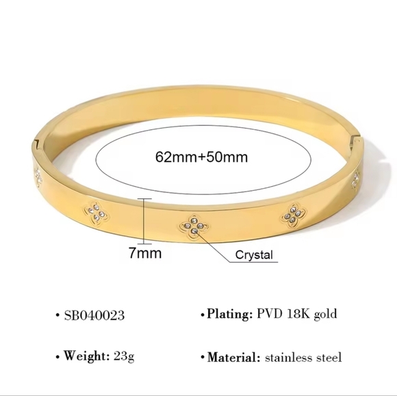 Gold Zirconia Bangle ✨ Elegant Stainless Steel Bracelet - Picture 6 of 7